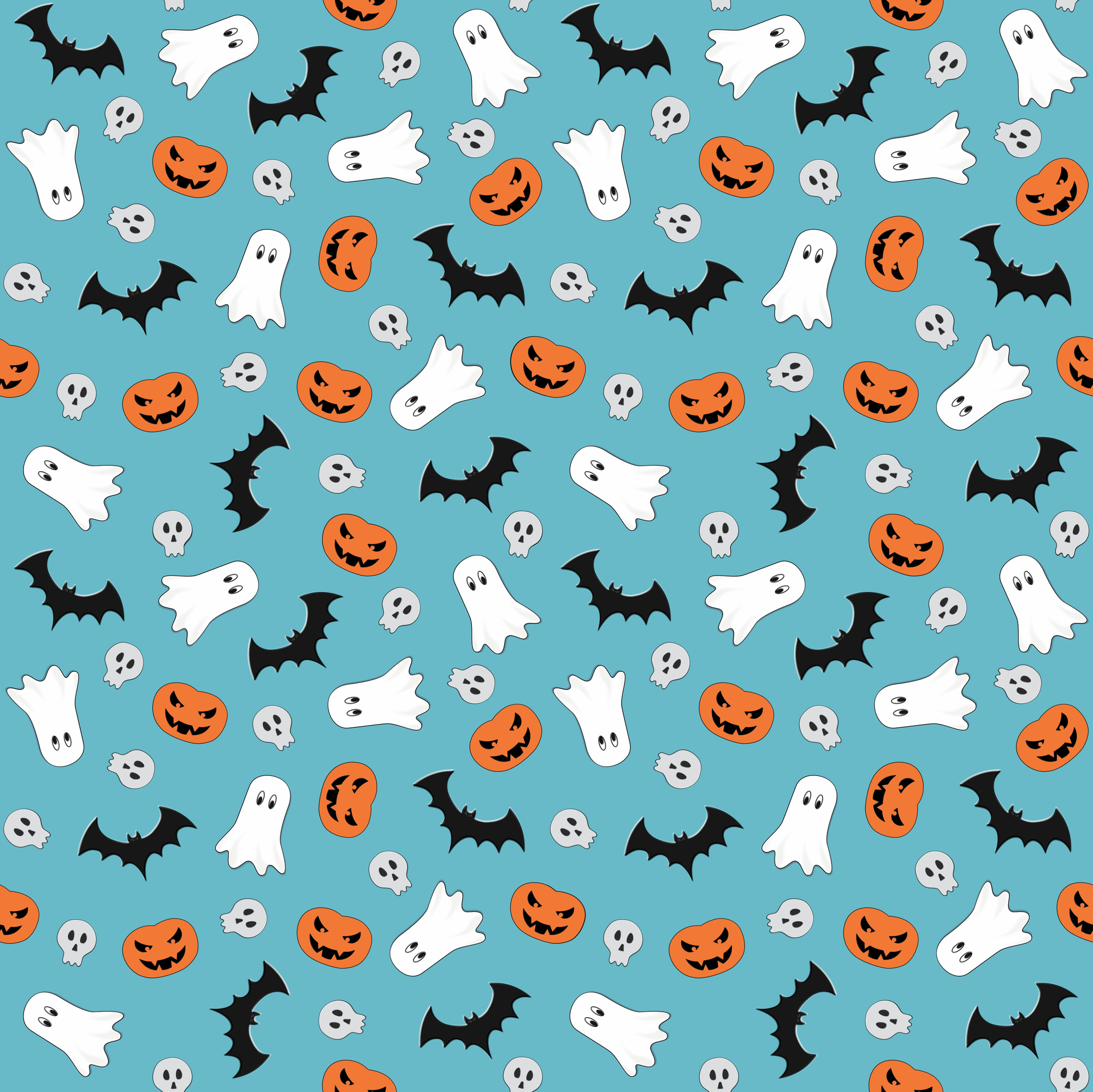 Halloween Pattern on Blue Background